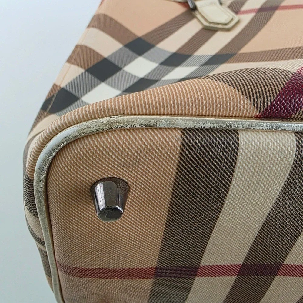 Burberry Supernova Check Tote Regent Coated Canvas Patent Leather Gold Beige
